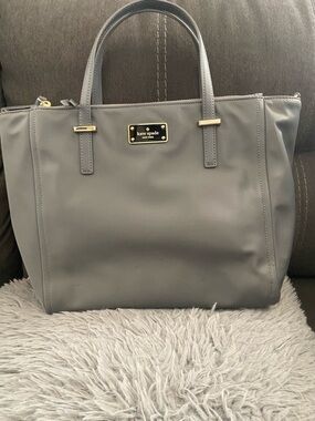 Kate Spade Gray Nylon Tote Bag Gold Hardware Double Handle Shoulder Bag EUC